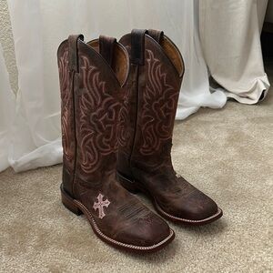 Tony Lama Brown and Pink Heeled Boots